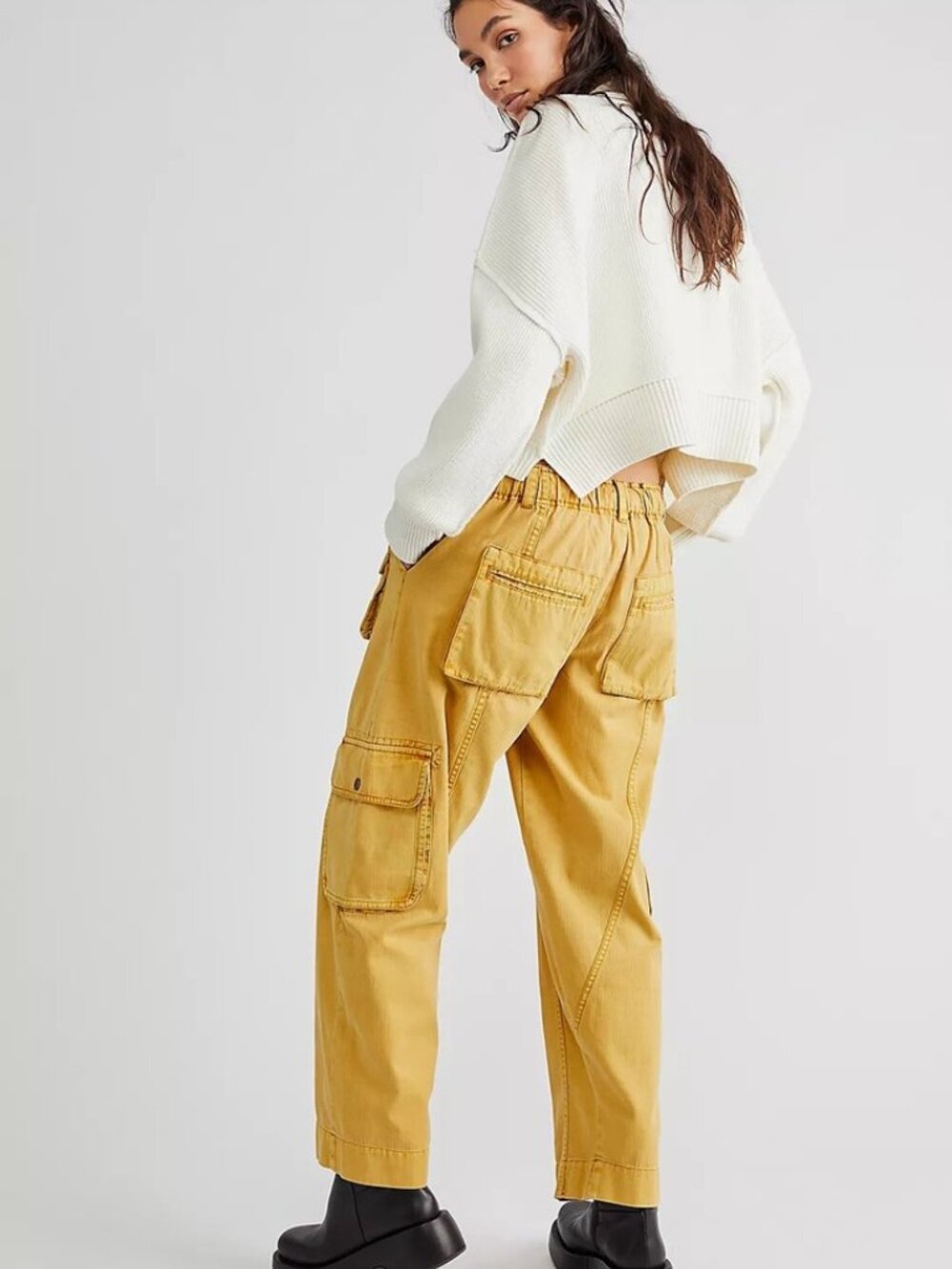 Free People Tahiti Pull On Cargo Pants in Yellow - Picture 2 of 7
